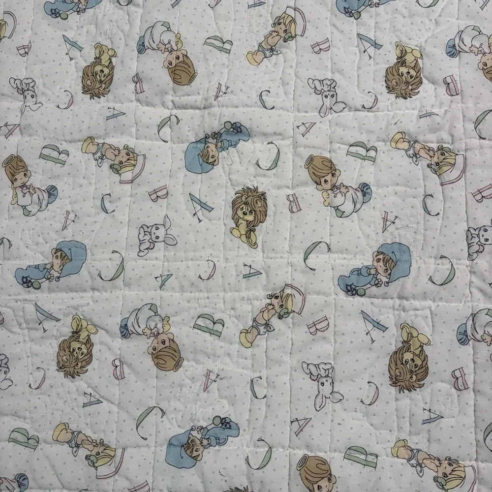Vintage Precious Moments Alphabet ABC PinkCrib Blanket Quilt Homemade 41